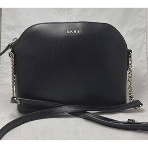DKNY Black Saffiano Crossbody Bag Purse Gold Chain Buckle Adjustable Strap NEW